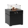 Cosibrixx 60 anthracite outdoor heater turned to the right, lit and with glass