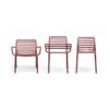 DOGA Series, DOGA Bistro Chair, DOGA Chair with Armrests and DOGA Relax Armchair in Marsala (front view)