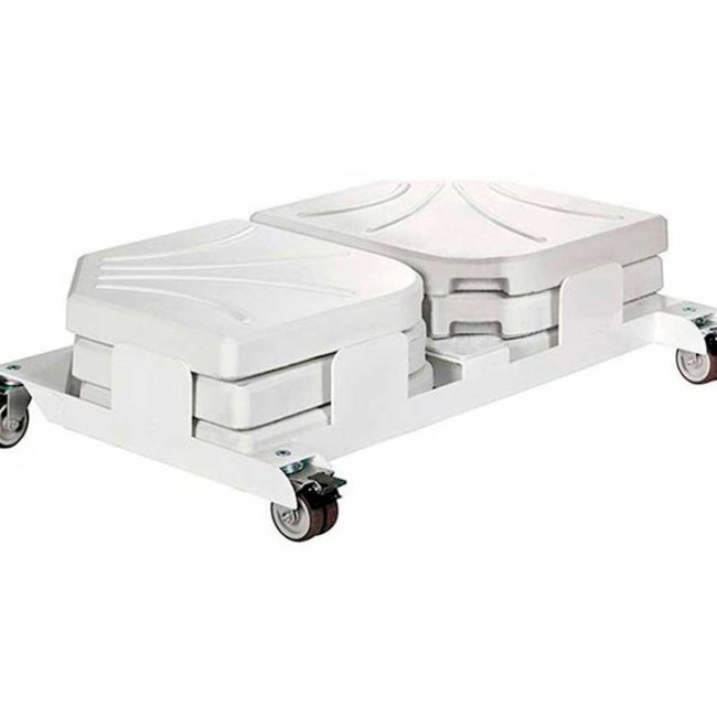 White rectangular FLEXO base with four black wheels and capacity for six weights