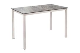 mesa monaco 120 x 80 es una mesa rectangular con la estructura en blanca y el tablero imitando la piedra