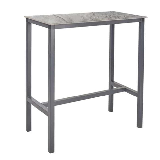 mesa urban 104 x 55 es una mesa rectangular alta con reposapiés con la estructura en antracita y el tablero imitando la piedra