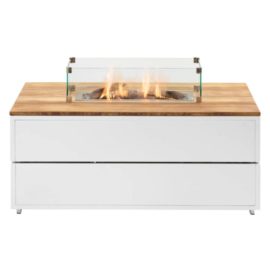 COSIPURE 120 fire table with glass and white and teak finish