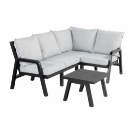 Corner Lounge IBIZA 3-seater + Table structure and table: Anthracite, cushions fabric: gray