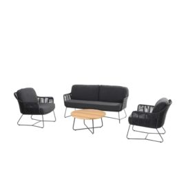 Conjunto de Relax BELMOND antracita con Mesa VERDI 73 A la izquierda un sillón en el centro el sofá y la mesa de centro VERDI 73