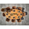 Delphine Coral 8 dining chairs around the Prado Ellips table, ambient photo viewed from above