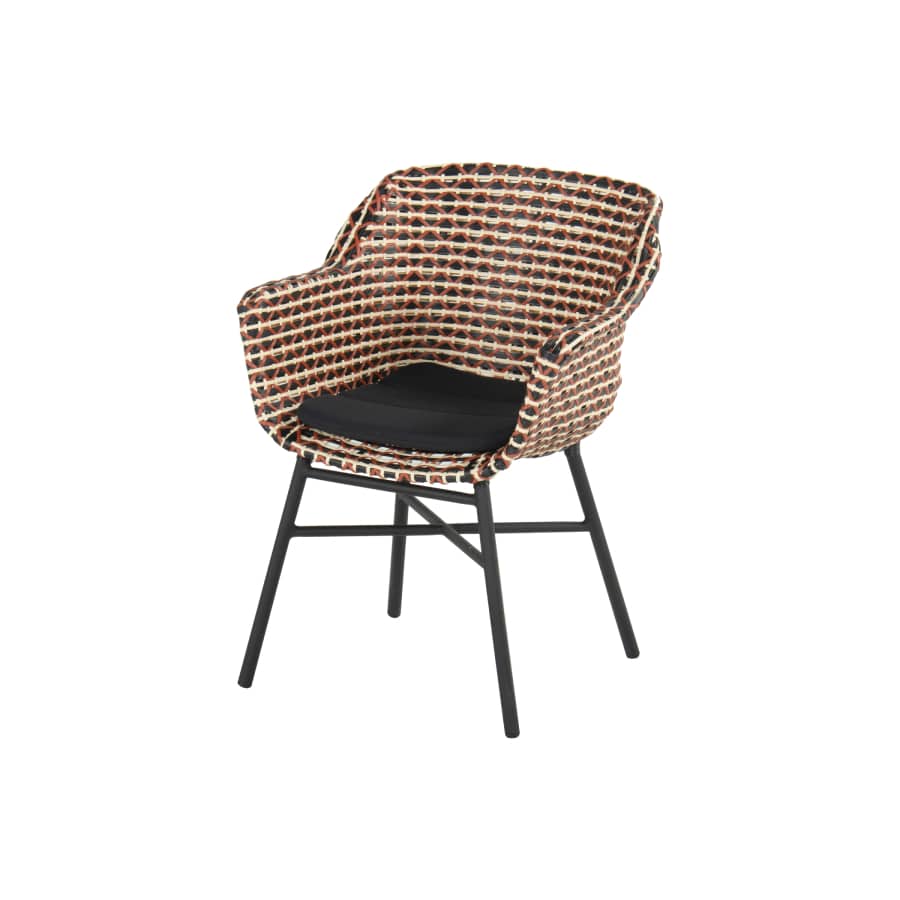 Delphine Coral silla de comedor, vista oblicua con cojín negro