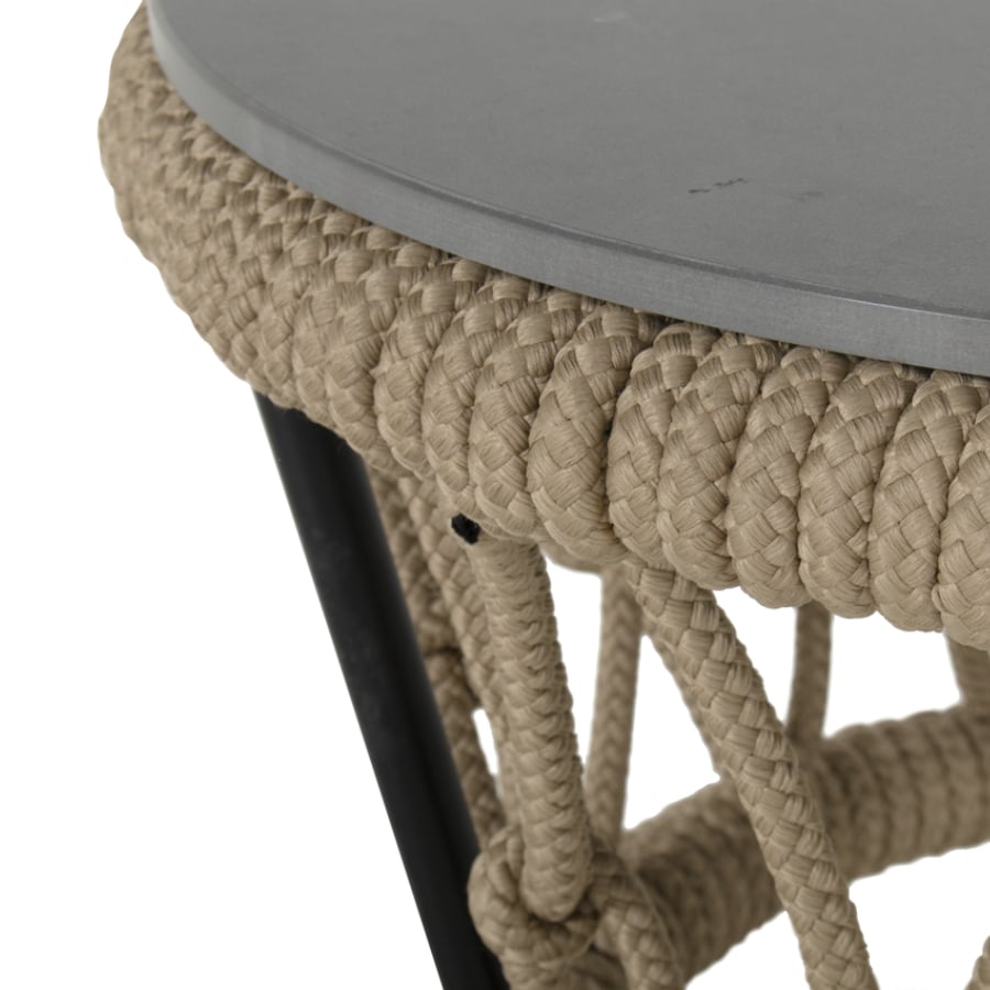 Greco coffee table detail of the top and cordage on white background.
