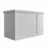 NEO 1D standard, silver walls, silver door and roof on a white background. By Biohort, find it at De Tropen, the largest garden furniture store in Malaga. Your outdoor furniture expert.