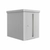 NEO 2A standard, metallic silver wall, silver door and roof on a white background. By Biohort, find it at De Tropen, the largest garden furniture store in Malaga. Your outdoor furniture expert.