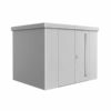 NEO 2C double door, silver walls, silver door and roof on a white background. By Biohort, find it at De Tropen, the largest garden furniture store in Malaga. Your outdoor furniture expert.