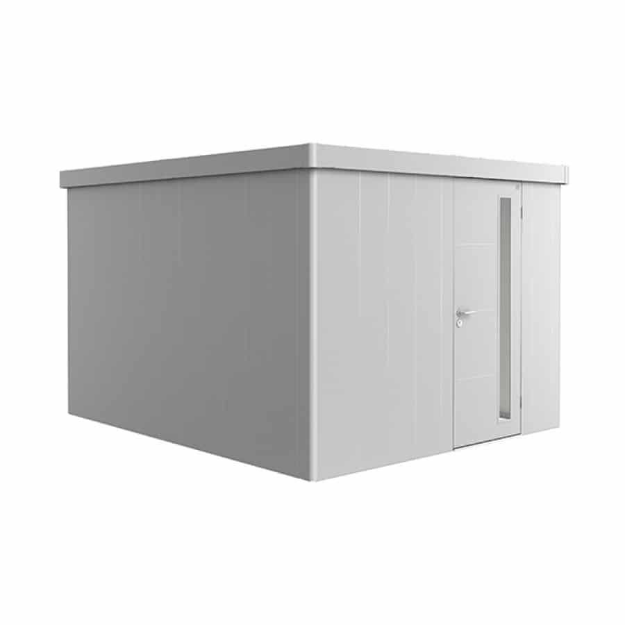 NEO 4C estándar, muros plata, puerta y techo plata sobre fondo blanco. De Biohort, encuéntrala en la mayor tienda de muebles de jardín de Málaga, De Tropen. Tu experto en mobiliario de exterior.