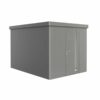 Neo 4B estandar, muros gris cuarzo, puerta techo gris cuarzo sobre fondo blanco. De Biohort, encuéntrala en la mayor tienda de muebles de jardín de Málaga, De Tropen. Tu experto en mobiliario de exterior.