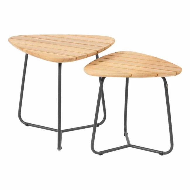 Set mesas de centro VERDI de 4SO® Son dos mesas triangulares de tamaños diferentes y alturas diferentes, la grande a la izquierda y la pequeña a la derecha sobre fondo blanco