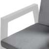 Ancona White Reclining Chair, detail view of the arm and cushions, on a white background