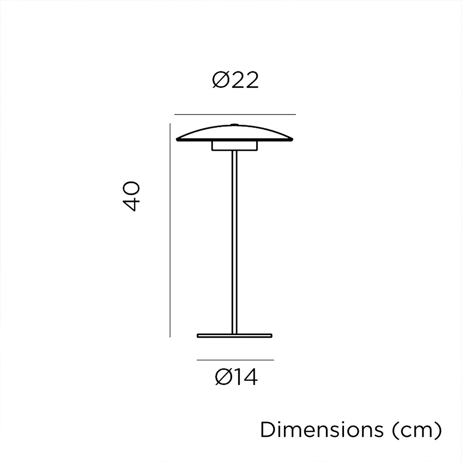 Lámpara Led SARDINIA dimensiones Ø22cm el cabezal del foco, Ø14cm el pie y 40cm de alto