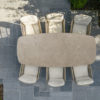 Comedor Prado Barrel Murcia de 4SO plano cenital de la mesa horizontal con 3 sillas a cada lado. Cómpralo en De Tropen, tu experto en muebles de jardín y terraza.