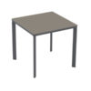 Meet Table by Ezpeleta 80x80cm With an anthracite aluminium structure and a taupe HPL top. Suitable for indoor and outdoor use, both for public and residential settings. Find it at De Tropen, your outdoor furniture expert. Oblique front view