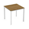 Meet Table by Ezpeleta 80x80cm With a white aluminium structure and a dark oak HPL top. Suitable for indoor and outdoor use, both for public and residential settings. Find it at De Tropen, your outdoor furniture expert. Oblique front view