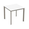 Meet Table by Ezpeleta 80x80cm With a taupe aluminium structure and a white HPL top. Suitable for indoor and outdoor use, both for public and residential settings. Find it at De Tropen, your outdoor furniture expert. Oblique front view