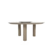 Donato garden table by 4SO. Made of aluminium finished with latte-coloured powder coating, a trendy café-au-lait or toasted beige tone, and tempered glass printed with ceramic motifs in grey tones. Find it at De Tropen, official supplier of 4 Seasons Outdoor in Spain. Front view on a white background, showing the table with the lazy susan tray in the same printed ceramic tempered glass finish.
