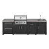 GrandPro PRO Elite complete outdoor kitchen with sink, refrigerator, and storage area. A Mediterranean-style kitchen made of aluminum, making it lightweight and maximizing its weather resistance. Find it at De Tropen for secure online purchase and fast shipping.