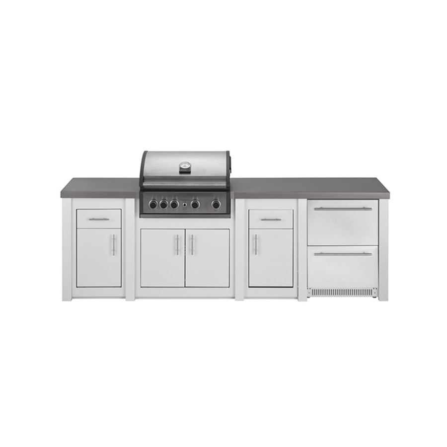 Cocina exterior Pro Elite con nevera y dos módulos de almacenaje de GrandPro Una cocina de diseño mediterráneo, hecha de aluminio aligerando su peso y maximizando su resistencia a la intemperie. Encuéntrala en De Tropen compra online segura y envío rápido.
