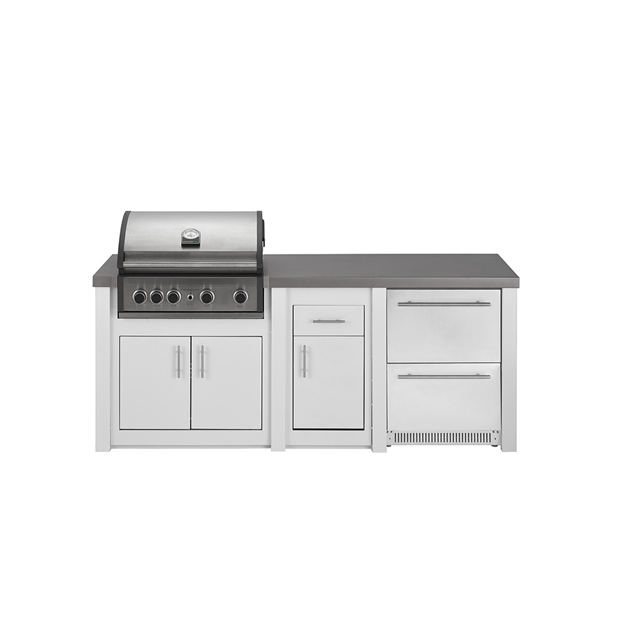 PRO Elite outdoor kitchen from Grandpro A Mediterranean-style design kitchen, made of aluminum that lightens its weight and maximizes its resistance to the elements. Find it at De Tropen, secure online shopping and fast shipping.