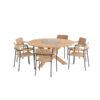 Provence Bora Dining Set by 4SO. Teak table with crossed legs and black granite centre. Stainless steel chairs with synthetic fibre upholstery on the seat, back and armrests. Find it at the largest outdoor, patio, and garden furniture store: De Tropen—and at the best price!