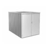 Biohort metallic silver mini garage. Product photo on a white background. Find it at De Tropen for the best price. Trust the largest outdoor furniture store in Malaga.