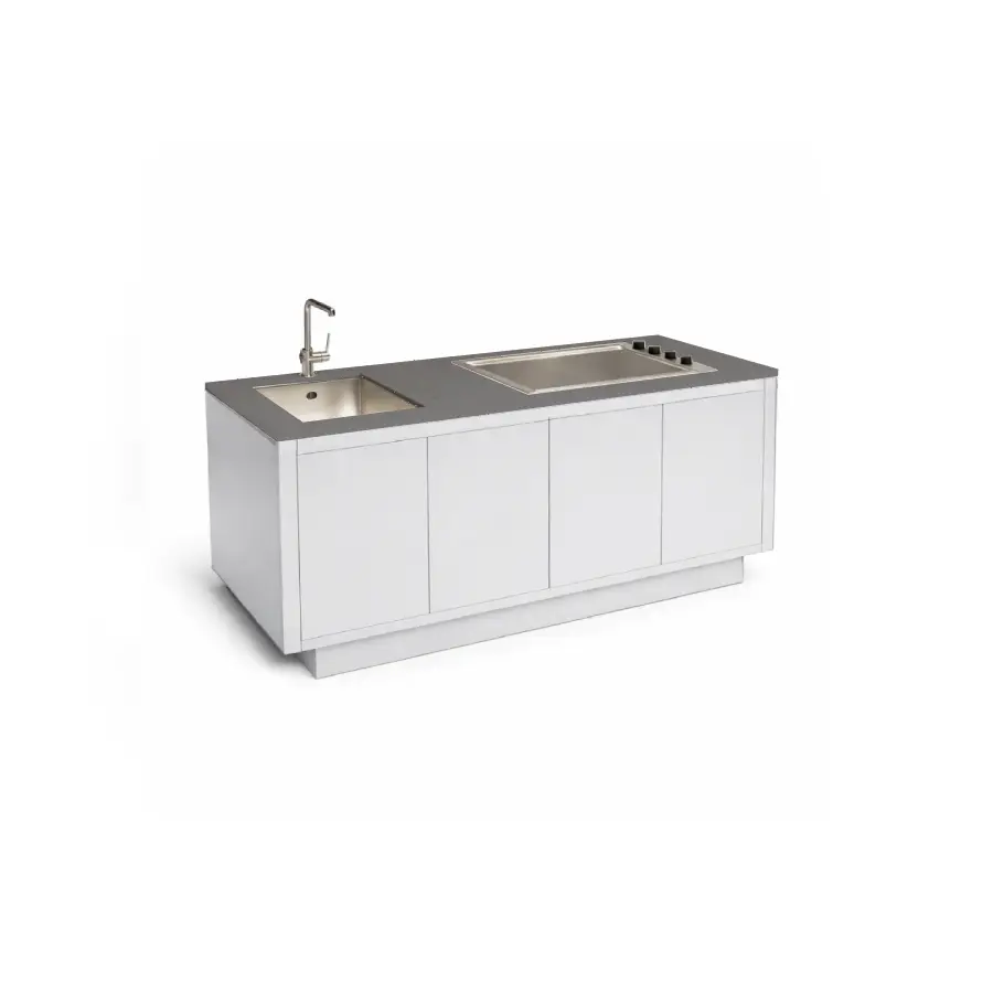 Cocina exterior Primora Hormigón Blanca de Secenario Outdoor. Elegante, profesional y minimalista. Cómpralo online en De Tropen la mayor tienda de muebles de jardín de Málaga.