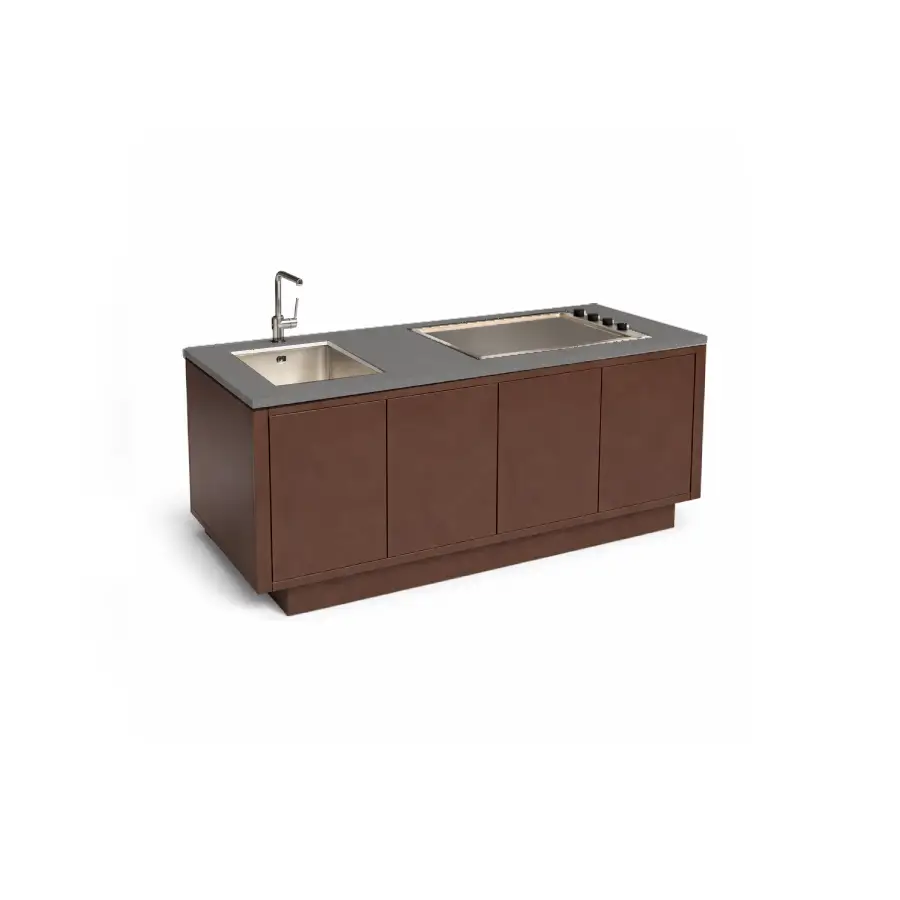 Cocina exterior Primora Hormigón Corten de Secenario Outdoor. Elegante, profesional y minimalista. Cómpralo online en De Tropen la mayor tienda de muebles de jardín de Málaga.