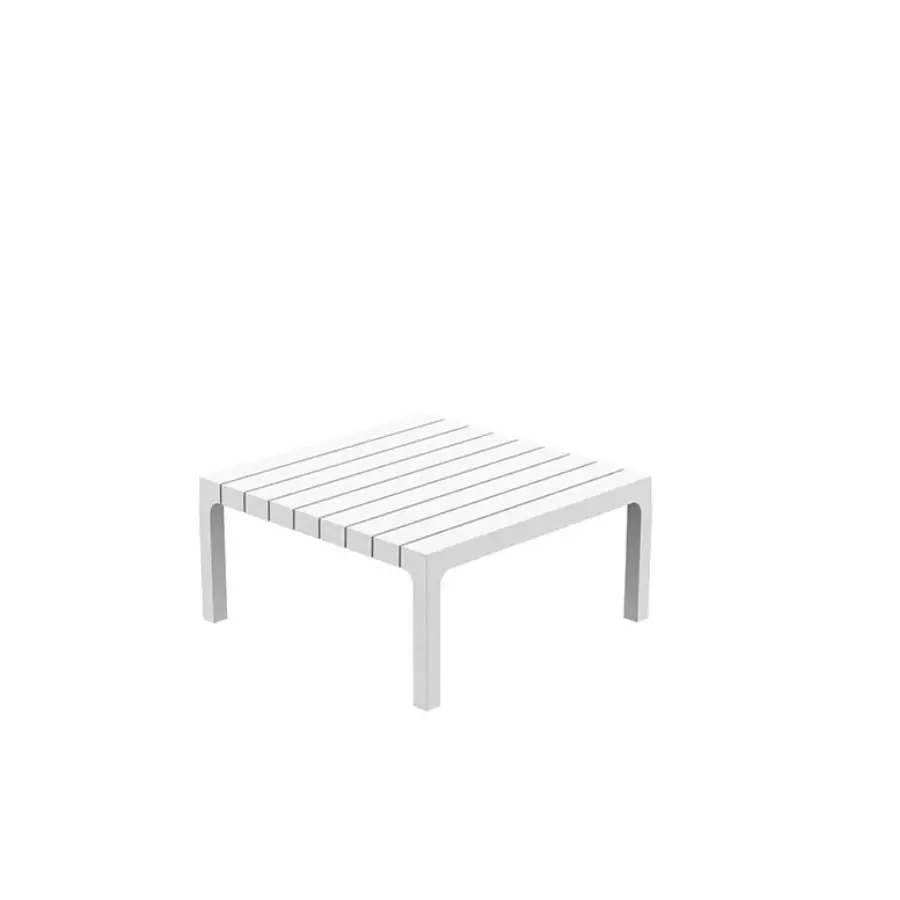 Mesa Auxiliar Spritz 59 jardín Blanca de Vondom. Con el característico patrón de lamas de la serie Spritz. Cómpralo online en De Tropen la mayor tienda de muebles de jardín de Málaga.