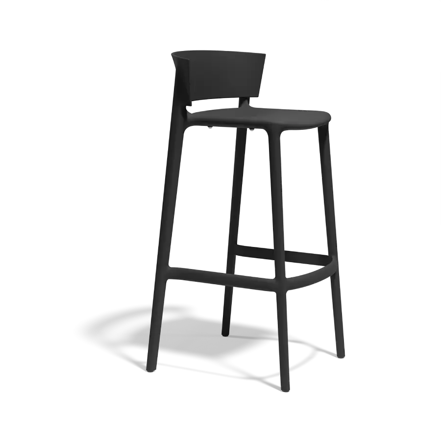 Taburete Africa Negro para jardín de Vondom. Diseñado por Eugeni Quitllet, ligero y muy estable. Foto de producto sobre fondo blanco. Cómpralo online en De Tropen la mayor tienda de muebles de exterior de Málaga.